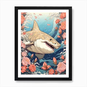 Shark Animal Drawing In The Style Of Ukiyo E 2 Art Print