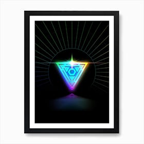 Neon Geometric Glyph in Candy Blue and Pink with Rainbow Sparkle on Black n.0129 Art Print