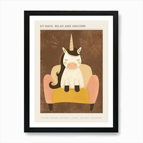 Unicorn Relaxing On The Sofa Muted Pastels 1 Poster Art Print