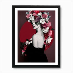 Beauty Lady - Sophisticated feminine collage with red flowers Poster