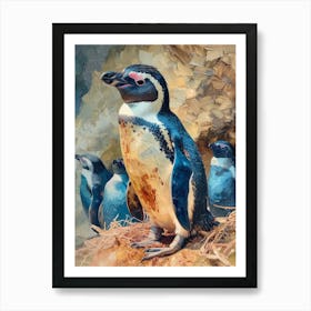Galapagos Penguin Oamaru Blue Penguin Colony Colour Block Painting 4 Art Print