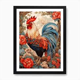 Rooster Animal Drawing In The Style Of Ukiyo E 3 Art Print