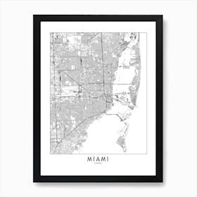 Miami White Map Art Print