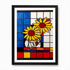 Aster With A Cat 1 De Stijl Style Mondrian Art Print