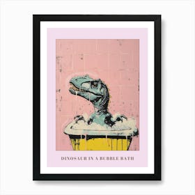 Dinosaur In The Bubble Bath Pastel Pink Abstract Illustration 1 Poster Art Print