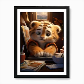 Baby Tiger's Study Session Print Art Print