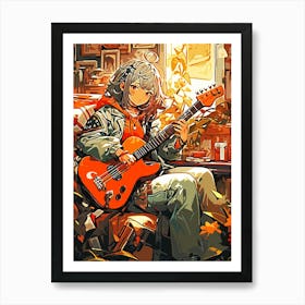 Anime Girl Playing Guitar aesthetic Art Print