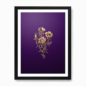 Gold Botanical Portulaca Splendens Flower Branch on Royal Purple n.2446 Art Print