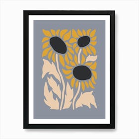 Sunflower Flower Print 3 Blue Art Print
