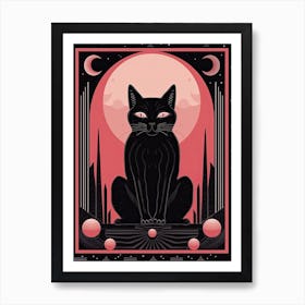 The Moon Tarot Card, Black Cat In Pink 0 Art Print