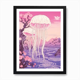 Mauve Stinger Jellyfish Japanese Style 1 Art Print