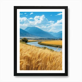 Golden Wheat Field In The Mountains Art Print