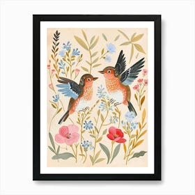 Folksy Floral Animal Drawing Bird 3 Art Print