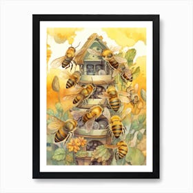 Wool Carder Mimic Bee Beehive Watercolour Illustration 3 Art Print