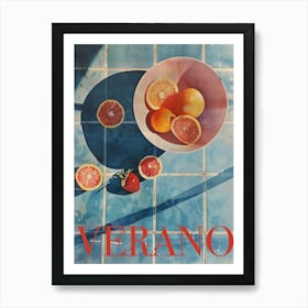 Verano Summer Poster 70s Strawberries Oranges Kitchen Poster Pool Art Affiche