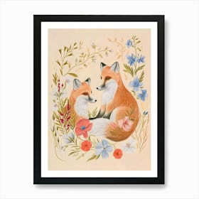 Folksy Floral Animal Drawing Fox 7 Art Print