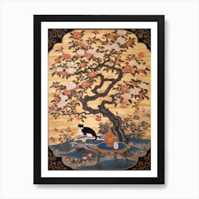 Magnolia With A Cat 1 William Morris Style Art Print