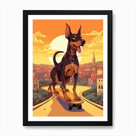 Doberman Pinscher Dog Skateboarding Illustration 4 Affiche