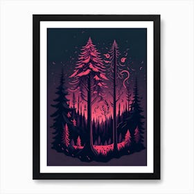 A Fantasy Forest At Night In Red Theme 61 Art Print