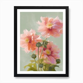 Dahlia Flowers Acrylic Painting In Pastel Colours 12 Art Print