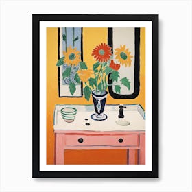 Bathroom Vanity Painting With A Sunflower Bouquet 1 Art Print