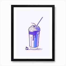 Blueberry Milkshake Dairy Food Minimal Line Drawing 4 Art Print