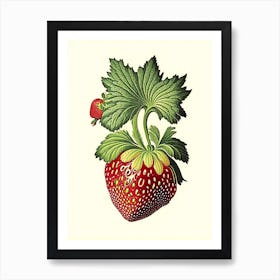 A Single Strawberry, Fruit, Vintage Botanical 1 Art Print