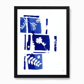 Blue And White Leaf Blocks Art Print