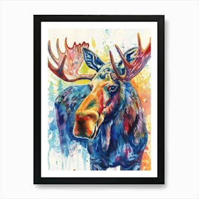 Moose Colourful Watercolour 1 Art Print