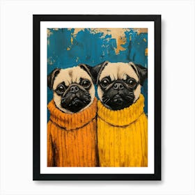 Pugs In Sweaters 2 Art Print