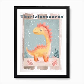 Cute Cartoon Therizinosaurus Dinosaur Watercolour 2 Poster Art Print