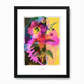 Hollyhock 3 Neon Flower Collage Poster Art Print