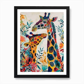 Geometric Colourful Giraffe & Calf 2 Art Print