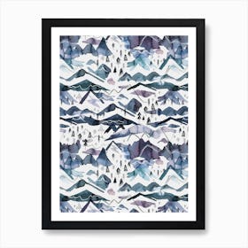 Watercolor Mountains Blue Mauve Art Print