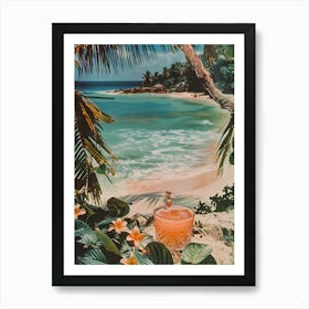 Frangipani Cocktail on the Beach Art Print