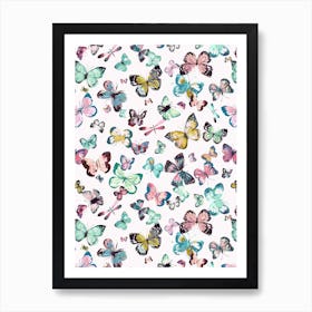 Watercolor Butterflies Pink Green Art Print