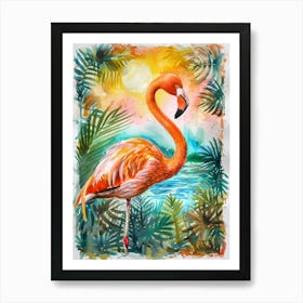 Greater Flamingo Tanzania Tropical Illustration 2 Art Print