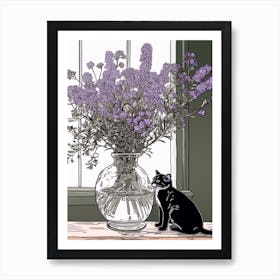 Drawing Of A Still Life Of Lilac With A Cat 2 Art Print