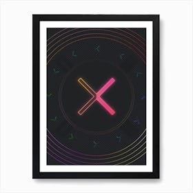 Neon Geometric Glyph in Pink and Yellow Circle Array on Black n.0183 Art Print