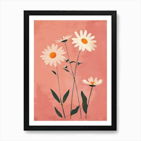 Set Of 4 Simple Hand Drawn Daisies On Pink Paper 11 Art Print