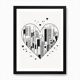 Simple City Skyline Linework Heart 1 Art Print