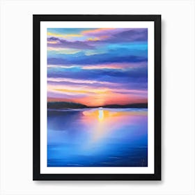 Sunset Over Lake Waterscape Marble Acrylic Painting 1 Art Print