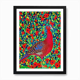 Pheasant Yayoi Kusama Style Illustration Bird Art Print