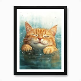 Happy Orange Cat Floating on Water 9 Art Print