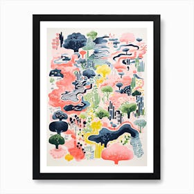 Kenrokuen Gardens Abstract Riso Style 2 Art Print