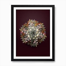 Vintage Iris Martinicensis Flower Wreath on Wine Red n.2184 Art Print