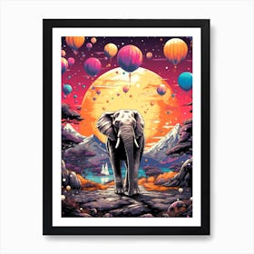 Elephant With Balloons Art Print