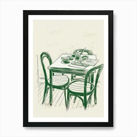 Summertime Breakfast Green Line Art Illustration Art Print