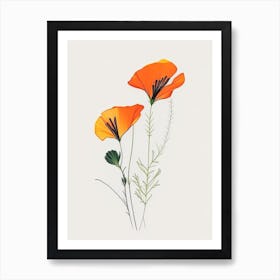 California Poppy Spices And Herbs Minimal Line Drawing 3 Art Print