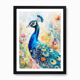 Peacock In The Meadow Sketch 2 Art Print